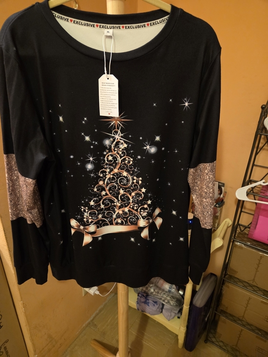 Tops - Black Tee with Rose Gold Glitter Tree Graphic